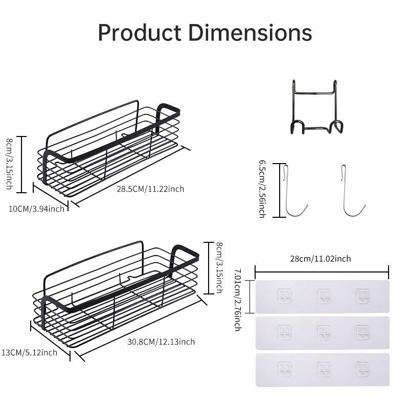Two Sets of Kitchen Bathroom Shelving, Stainless Steel, Wall-Mounted Shelving for All Smooth Surfaces