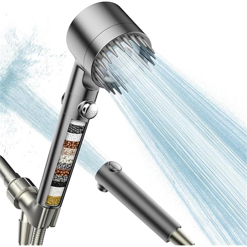 Filtered Shower Head with Handheld and Power Wash for Hard Water, High Pressure Water Flow, and Multiple Spray Modes