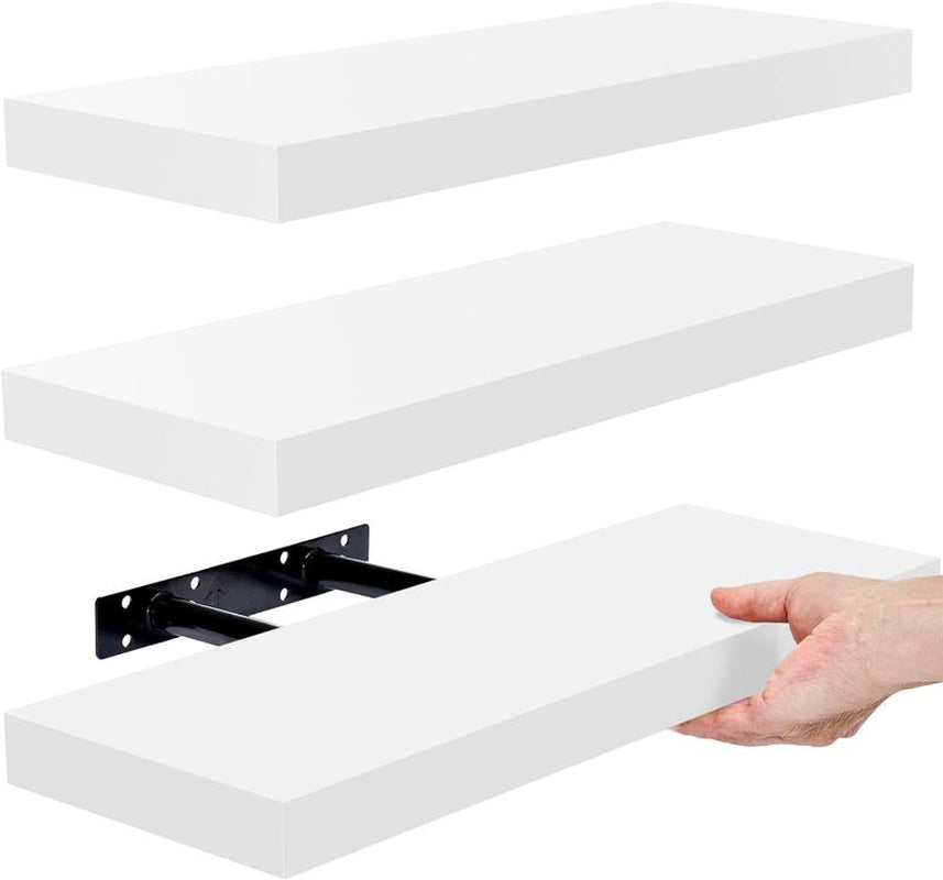 Wall Mounted Sorbus Floating Shelves for Bathroom with 3 Hanging Wooden Book Shelf Decor, 16 Inch Metal Set Mdf Platform