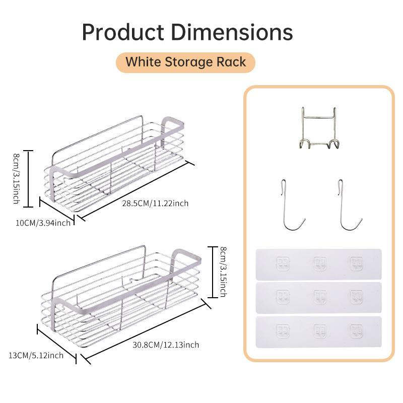 Two Sets of Kitchen Bathroom Shelving, Stainless Steel, Wall-Mounted Shelving for All Smooth Surfaces