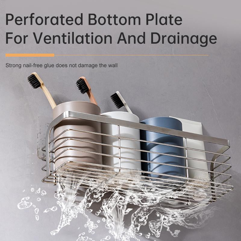 Two Sets of Kitchen Bathroom Shelving, Stainless Steel, Wall-Mounted Shelving for All Smooth Surfaces