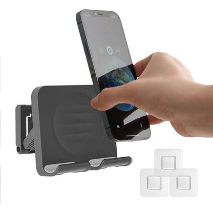 Upgraded Wall Mount Shower Phone Holder with 3 Count Adhesive Stickers | Adjustable and Removable Cell Phone Stand for Bathroom Bedroom Kitchen | Compatible with All Phone and Tablet (Black)