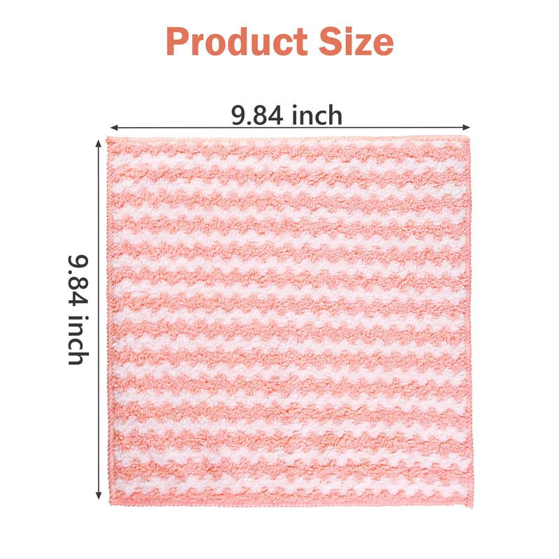 10 Counts Microfiber Cleaning Cloth, Kitchen Towels Absorbent Streak Free Cleaning Towels for Dish Drying Washing, 9.84" X 9.84" Striped Washable and Reusable Towels