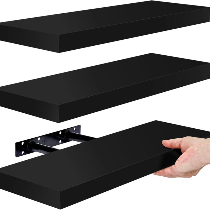 Wall Mounted Sorbus Floating Shelves for Bathroom with 3 Hanging Wooden Book Shelf Decor, 16 Inch Metal Set Mdf Platform