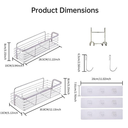 Two Sets of Kitchen Bathroom Shelving, Stainless Steel, Wall-Mounted Shelving for All Smooth Surfaces