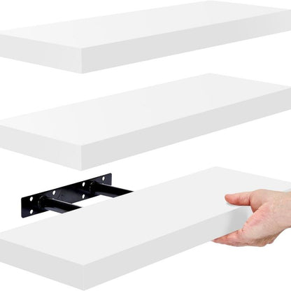 Wall Mounted Sorbus Floating Shelves for Bathroom with 3 Hanging Wooden Book Shelf Decor, 16 Inch Metal Set Mdf Platform