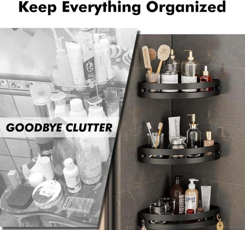 3-Pack Black Triangle Shower Caddy, 3-Tier Corner Shelves Shower Storage Rack, Drill Free Wall Mountshower Organizer, 40Lbs Load Capacity Bathroomaccessories Towels Hook Toiletries