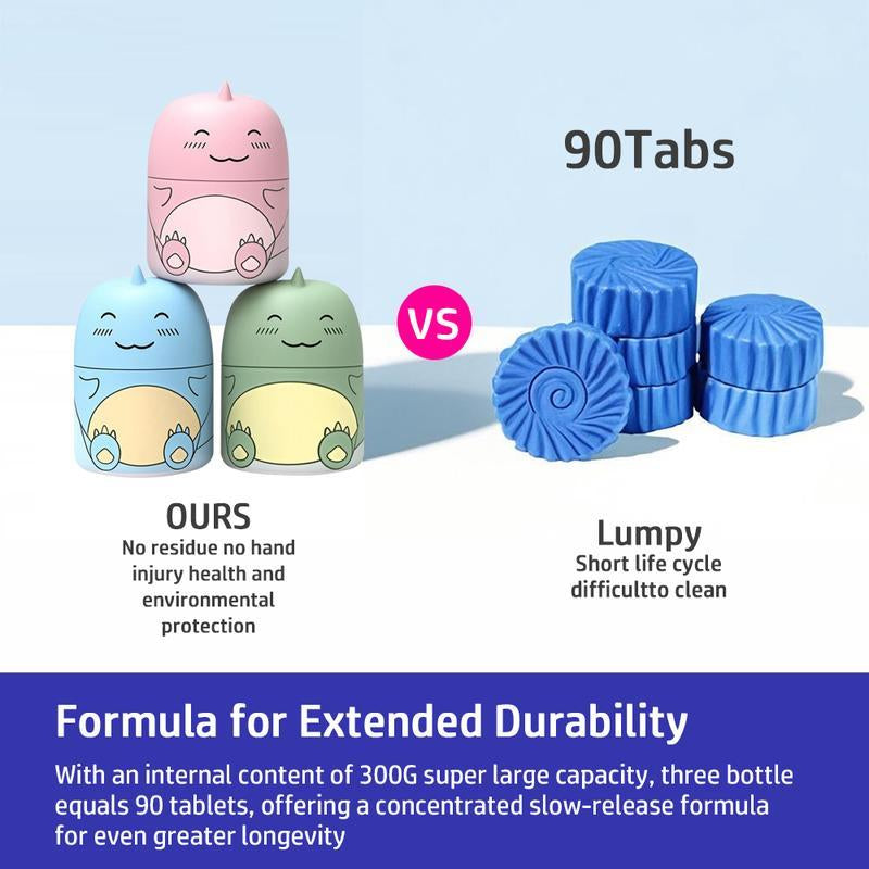 3PCS Toilet Bowl Cleaner Bottle, Cute Dinosaur-Shaped Bathroom Toilet Tank Cleaner with Ocean, Jasmine, and Peach Scent