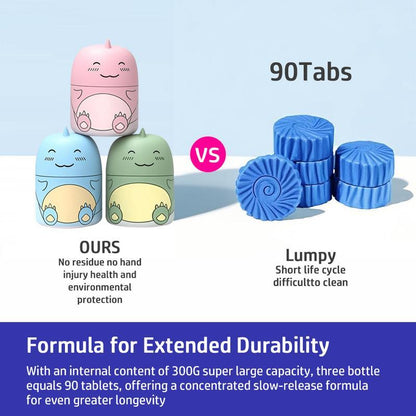 3PCS Toilet Bowl Cleaner Bottle, Cute Dinosaur-Shaped Bathroom Toilet Tank Cleaner with Ocean, Jasmine, and Peach Scent