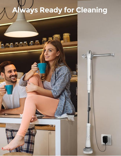 Khelfer Electric Spin Scrubber Kh8, 2023 New Cordless Shower Scrubber, 4 Replacement Head, 1.5H Bathroom Scrubber Dual Speed, Shower Cleaning Brush with Extension Arm for Bathtub Grout Tile Floor