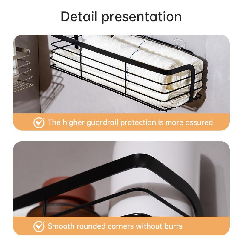 Two Sets of Kitchen Bathroom Shelving, Stainless Steel, Wall-Mounted Shelving for All Smooth Surfaces