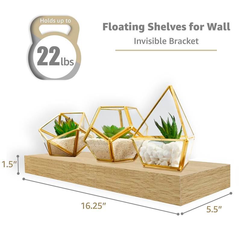 Wall Mounted Sorbus Floating Shelves for Bathroom with 3 Hanging Wooden Book Shelf Decor, 16 Inch Metal Set Mdf Platform