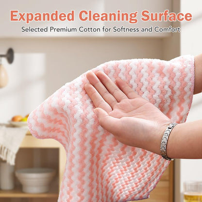 10 Counts Microfiber Cleaning Cloth, Kitchen Towels Absorbent Streak Free Cleaning Towels for Dish Drying Washing, 9.84" X 9.84" Striped Washable and Reusable Towels