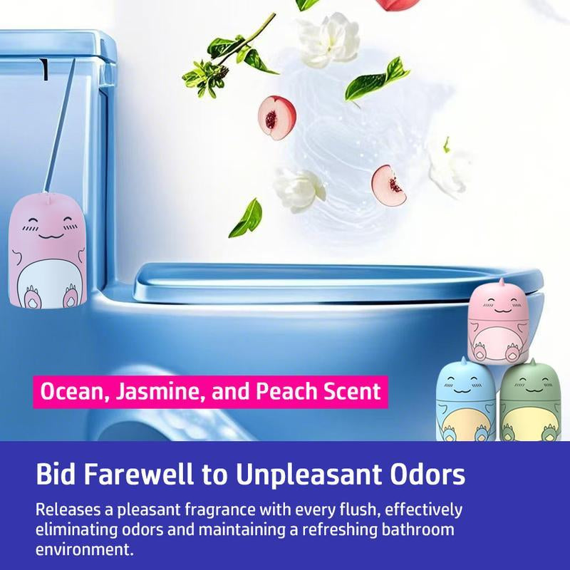3PCS Toilet Bowl Cleaner Bottle, Cute Dinosaur-Shaped Bathroom Toilet Tank Cleaner with Ocean, Jasmine, and Peach Scent