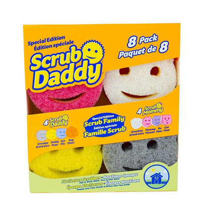 Scrub Family 8 Count Sponges and Scrubbers Box - 4 Family Shaped Scrub Daddys and 4 Family Shaped Scrub Mommys