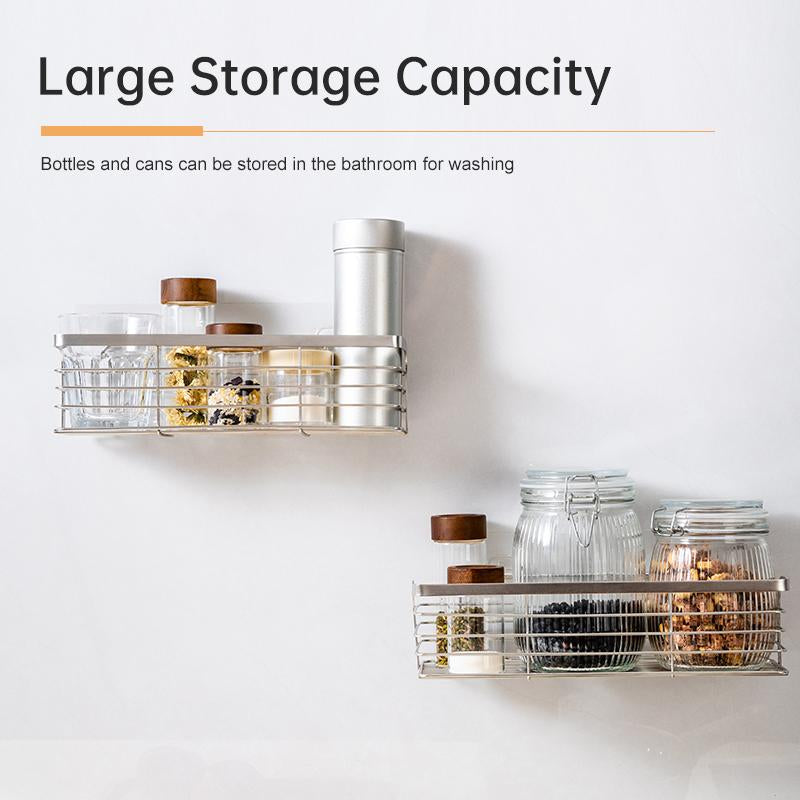 Two Sets of Kitchen Bathroom Shelving, Stainless Steel, Wall-Mounted Shelving for All Smooth Surfaces