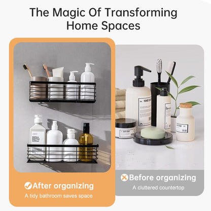 Two Sets of Kitchen Bathroom Shelving, Stainless Steel, Wall-Mounted Shelving for All Smooth Surfaces