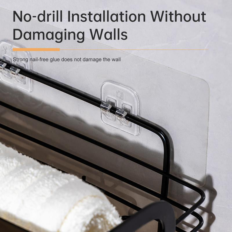 Two Sets of Kitchen Bathroom Shelving, Stainless Steel, Wall-Mounted Shelving for All Smooth Surfaces