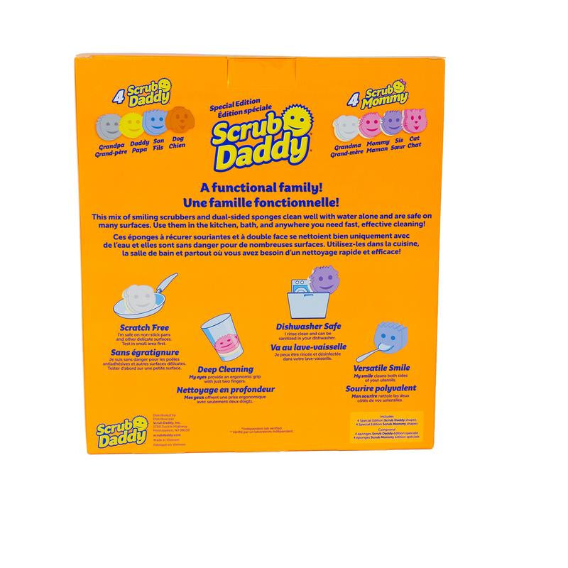 Scrub Family 8 Count Sponges and Scrubbers Box - 4 Family Shaped Scrub Daddys and 4 Family Shaped Scrub Mommys