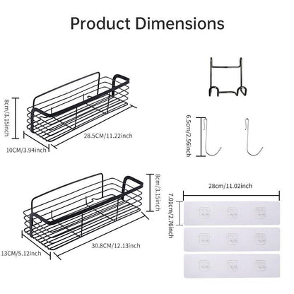 Two Sets of Kitchen Bathroom Shelving, Stainless Steel, Wall-Mounted Shelving for All Smooth Surfaces