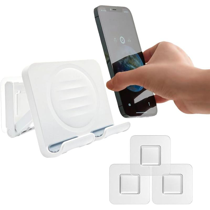 Upgraded Wall Mount Shower Phone Holder with 3 Count Adhesive Stickers | Adjustable and Removable Cell Phone Stand for Bathroom Bedroom Kitchen | Compatible with All Phone and Tablet (Black)