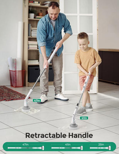 Khelfer Electric Spin Scrubber Kh8, 2023 New Cordless Shower Scrubber, 4 Replacement Head, 1.5H Bathroom Scrubber Dual Speed, Shower Cleaning Brush with Extension Arm for Bathtub Grout Tile Floor