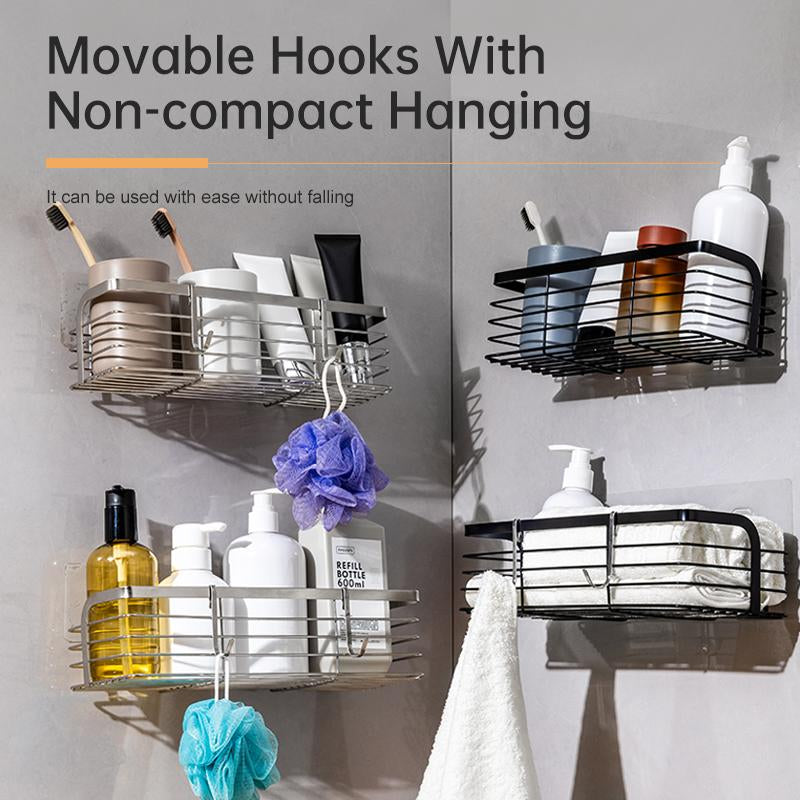 Two Sets of Kitchen Bathroom Shelving, Stainless Steel, Wall-Mounted Shelving for All Smooth Surfaces